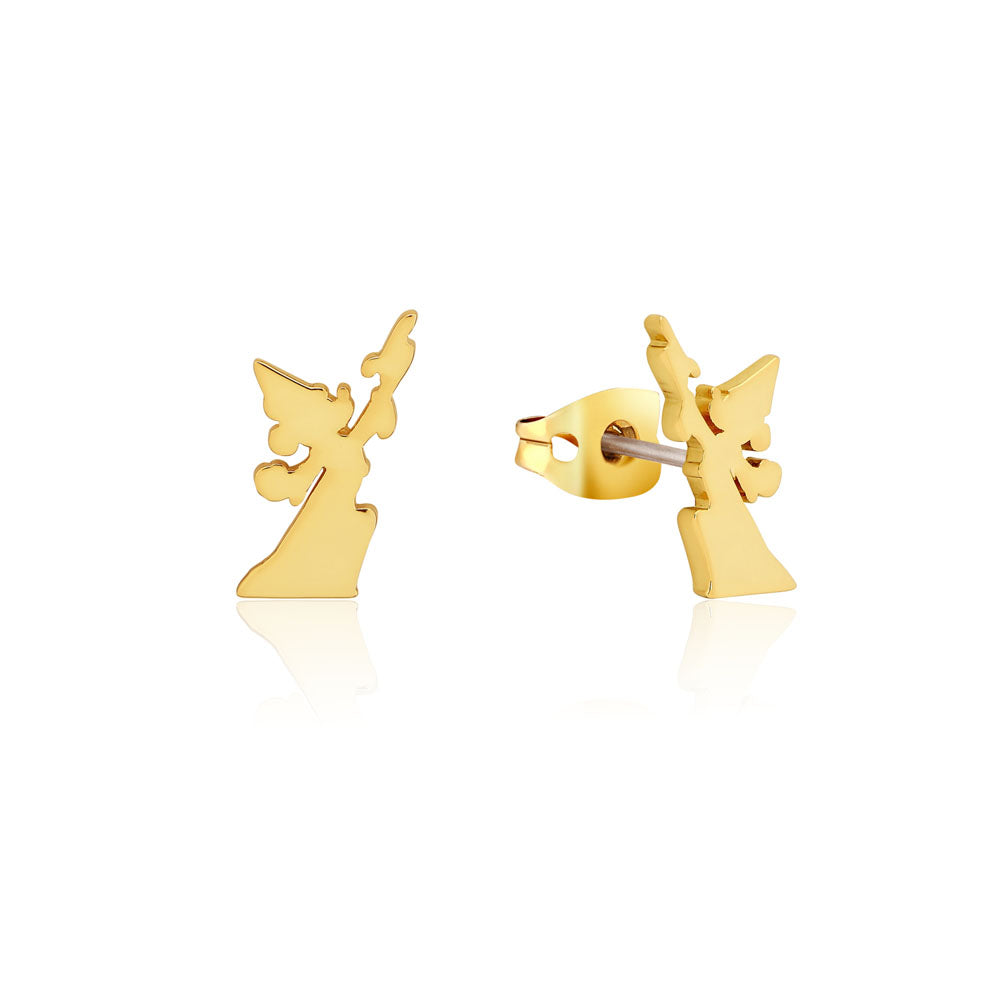 Disney Fantasia Themed Gold Coated Sorcerer Mickey Mouse Reach For The Stars 15mm Stud Earrings - A Magical Jewelry Piece