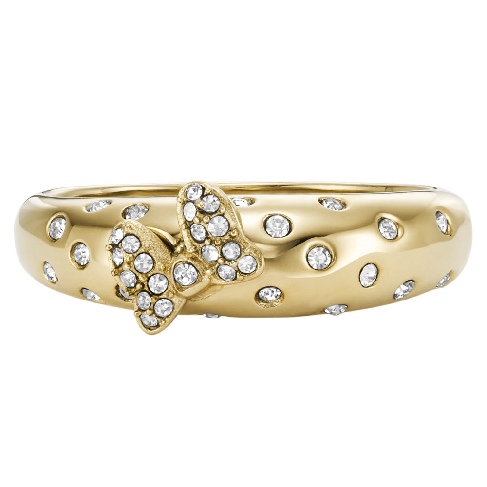 100th Disney Anniversary - Exquisite Disney Minnie Mouse Gold - Coated Stainless Steel Glass Crystal Bow - Shaped Domed Finger Ring