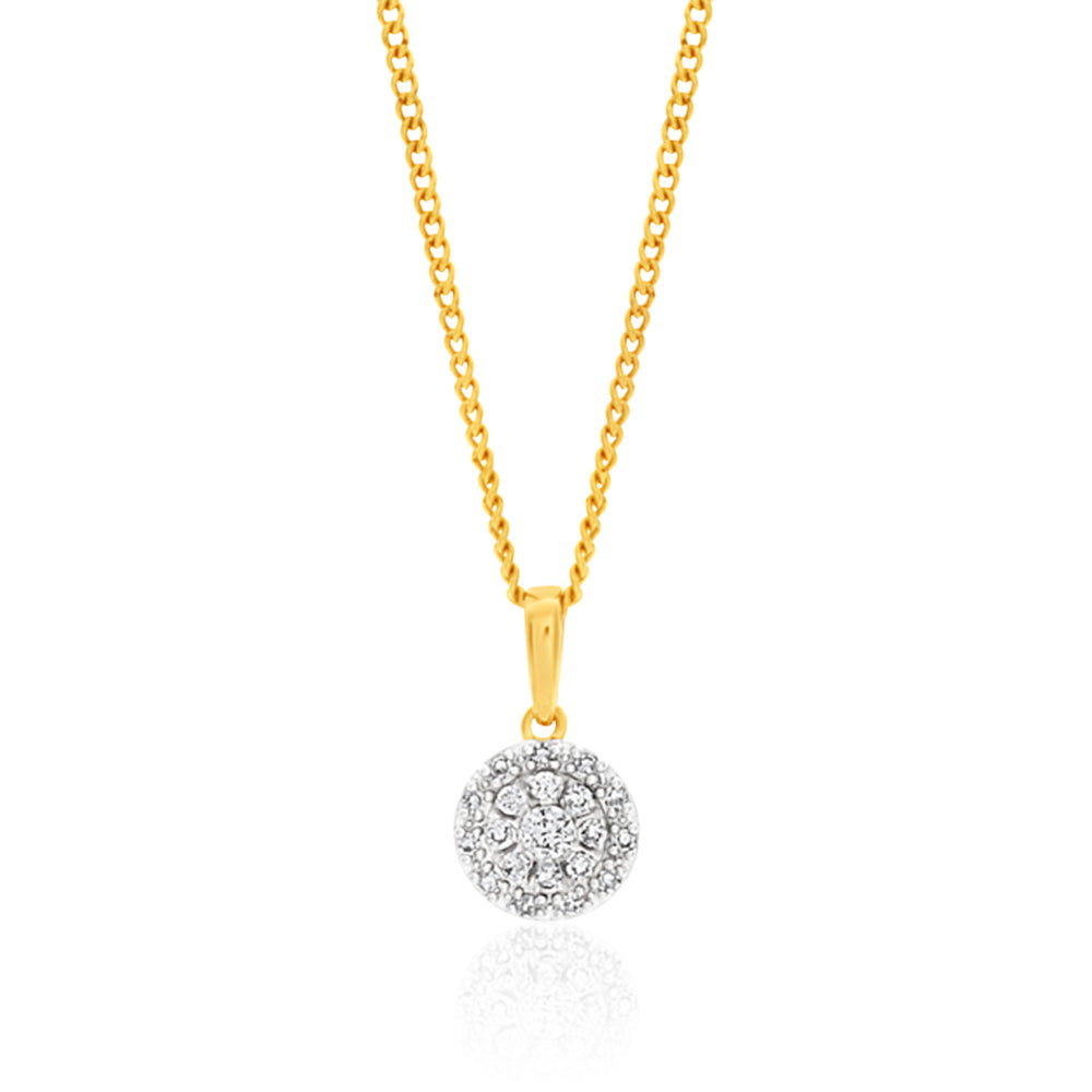 Exquisite 9ct Yellow Gold Pendant Set with 1/5 Carat of 20 Sparkling Diamonds