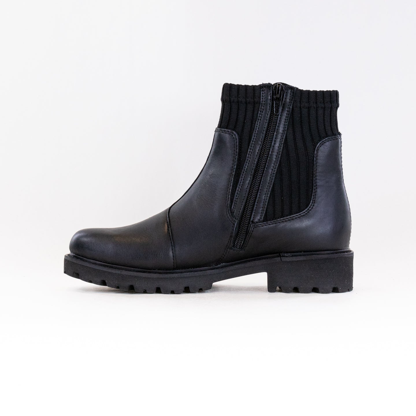 Stylish Remonte Women's Black Leather Boot D8696 - 01 with Knit Detail
