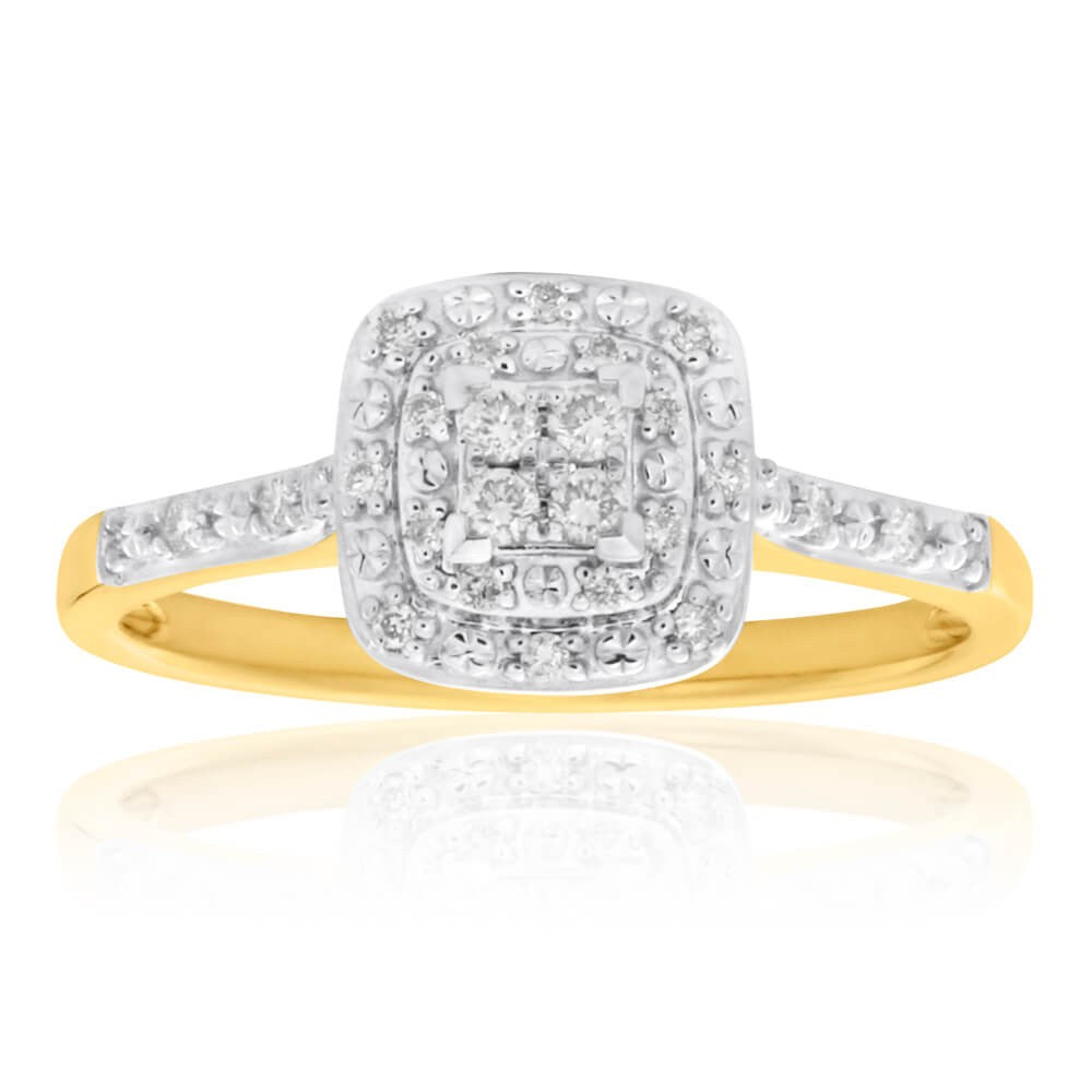 Exquisite 9 Carat Yellow Gold Diamond Engagement Ring
