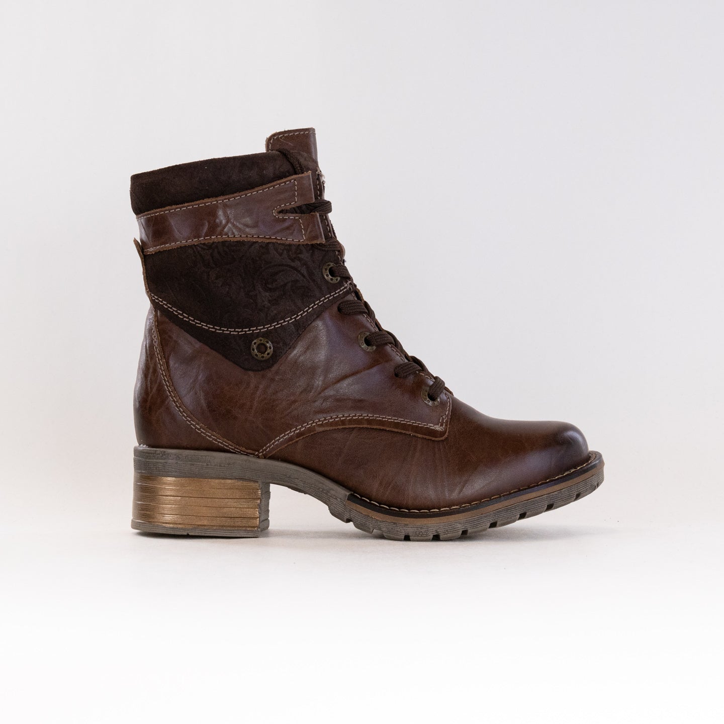 Women's Dromedaris Kara Wide Chocolate Print Suede Short Lace-up Boots