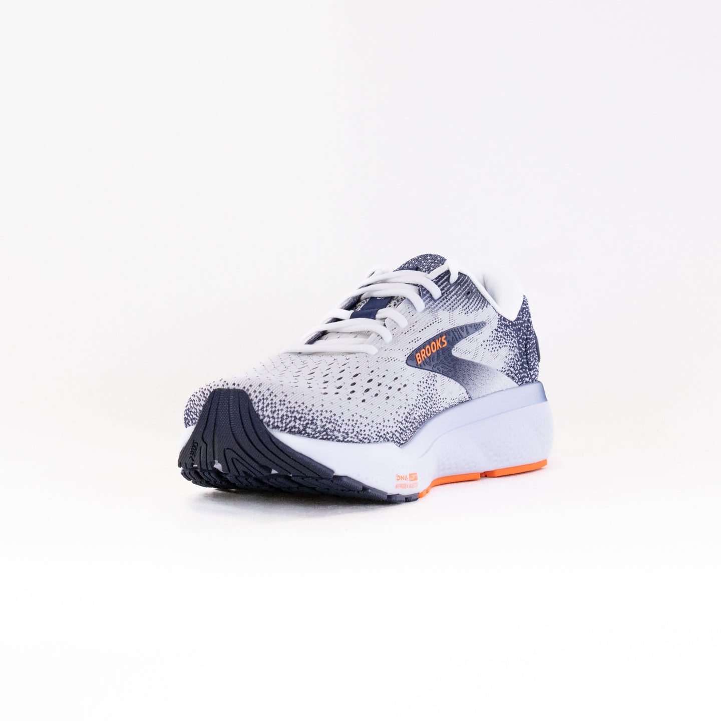 Men's Brooks Ghost 16 Running Shoes - White/Peacoat/Orange Colorway