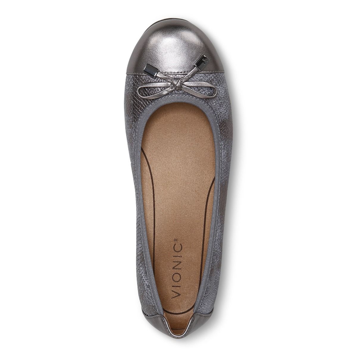 Women's Vionic Minna Pewter Metallic Ballet Flats with Comfort and Support
