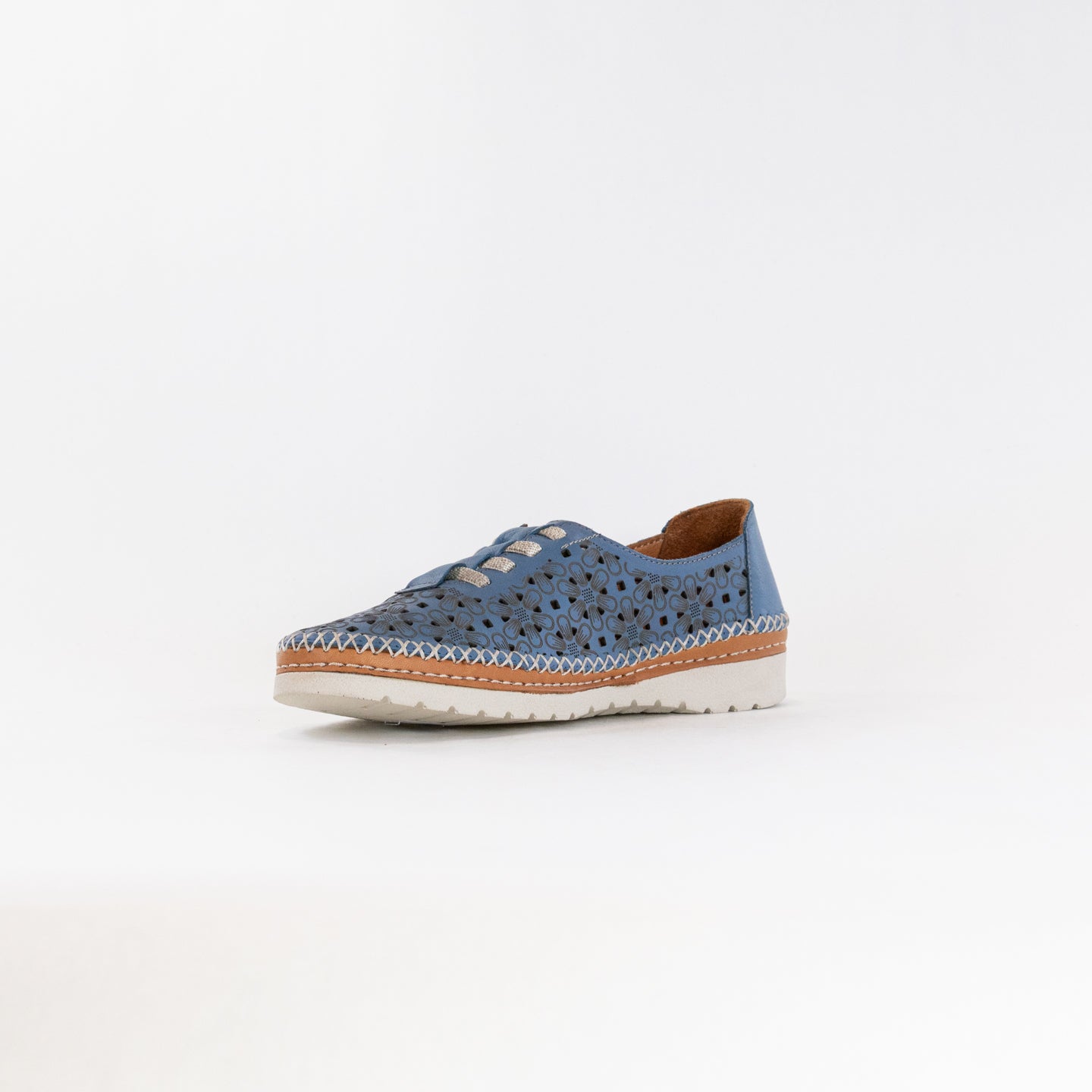 Spring Step Women's Indi Blue Laser Cut Leather Slip-on Sneaker Shoes