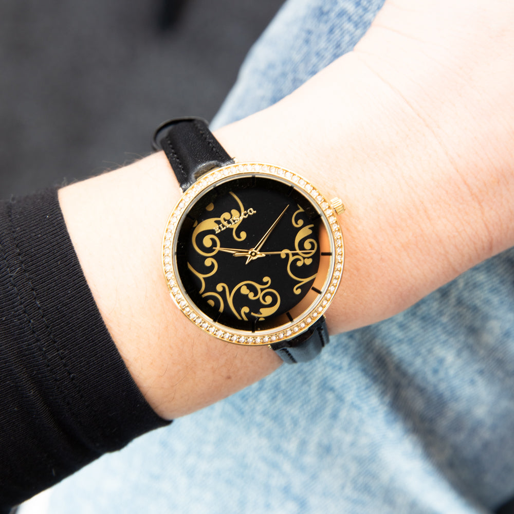 Ellis & Co Women's Stylish Dahlia Leather Strap Gold Watch