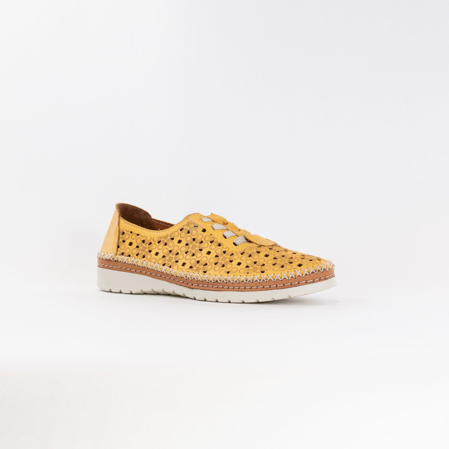 Spring Step Women's Fashionable Laser Cut Leather Slip-on Sneaker - Indi Model in Yellow