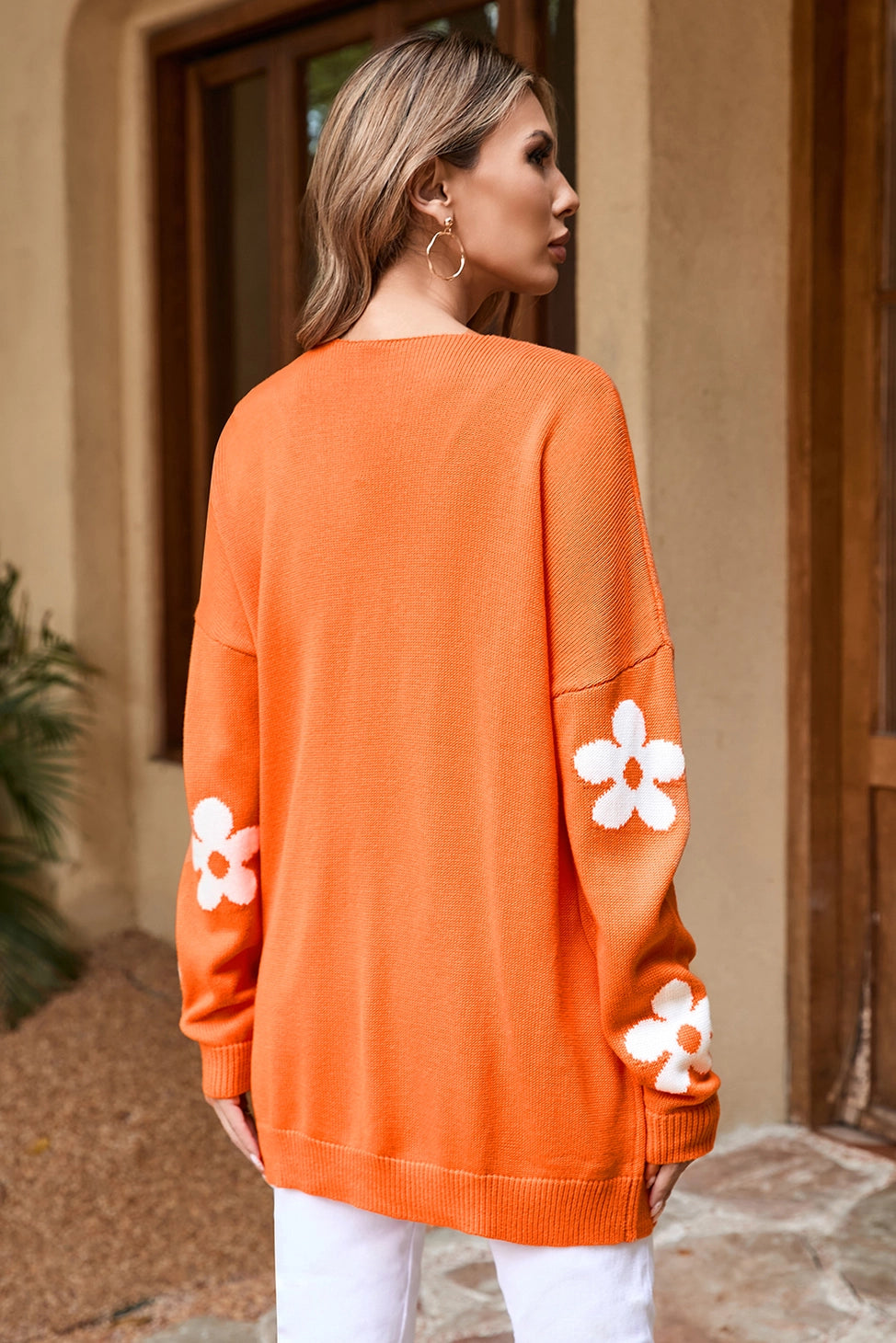 LITLLE DAISY CLOSET Women's Floral Patterned Knitted Open-Front Loose-Fitting Cardigan for Stylish Layering