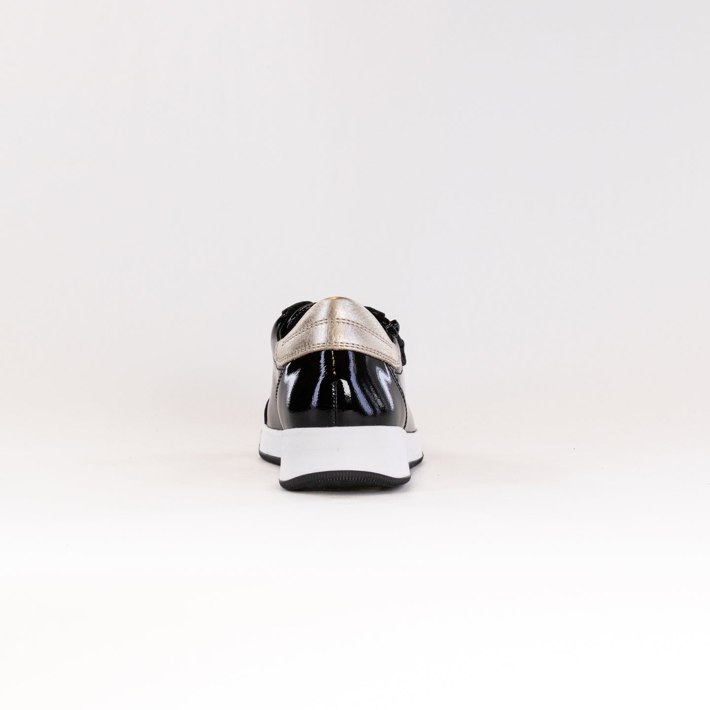 Women's Ara Rei Low Double Zip Patent Leather Sneakers in Classic Black Color