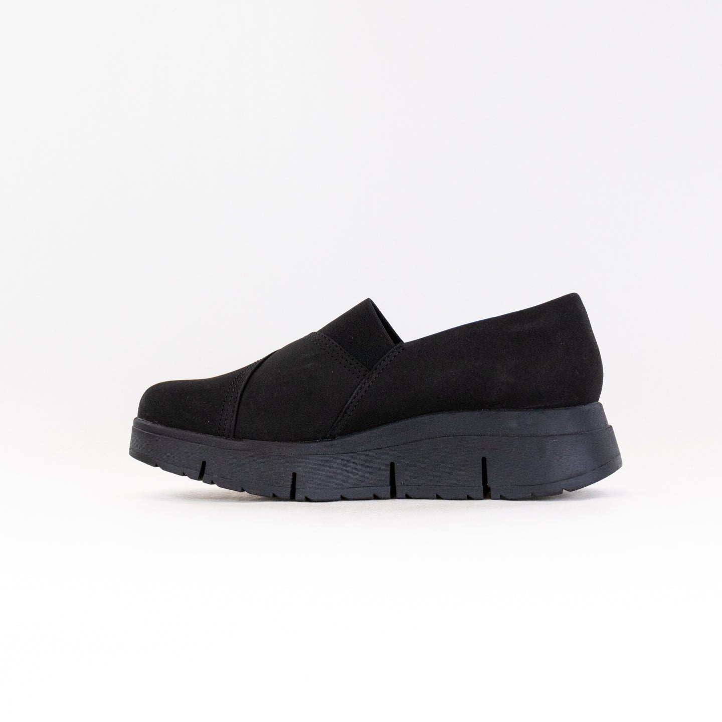 Women's Clark's Loriini West Black Slip-on Shoes with Chunky Wedge Heel
