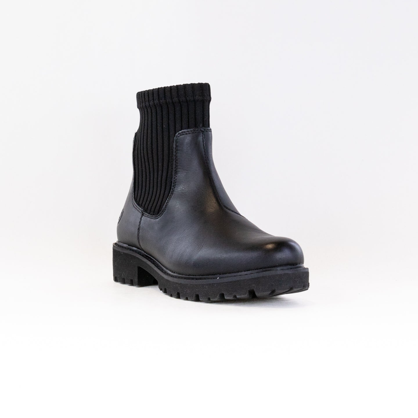 Stylish Remonte Women's Black Leather Boot D8696 - 01 with Knit Detail