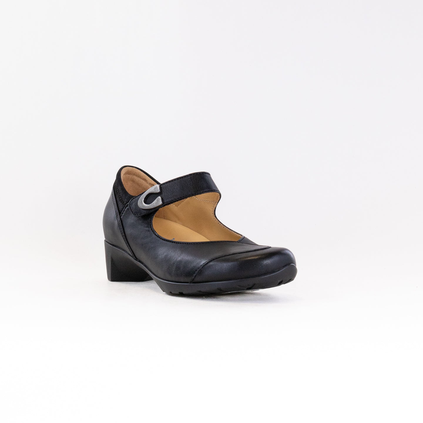 Women's Wolky Chili Mary Jane Black Leather and Nubuck Combination Comfortable Strap Shoes
