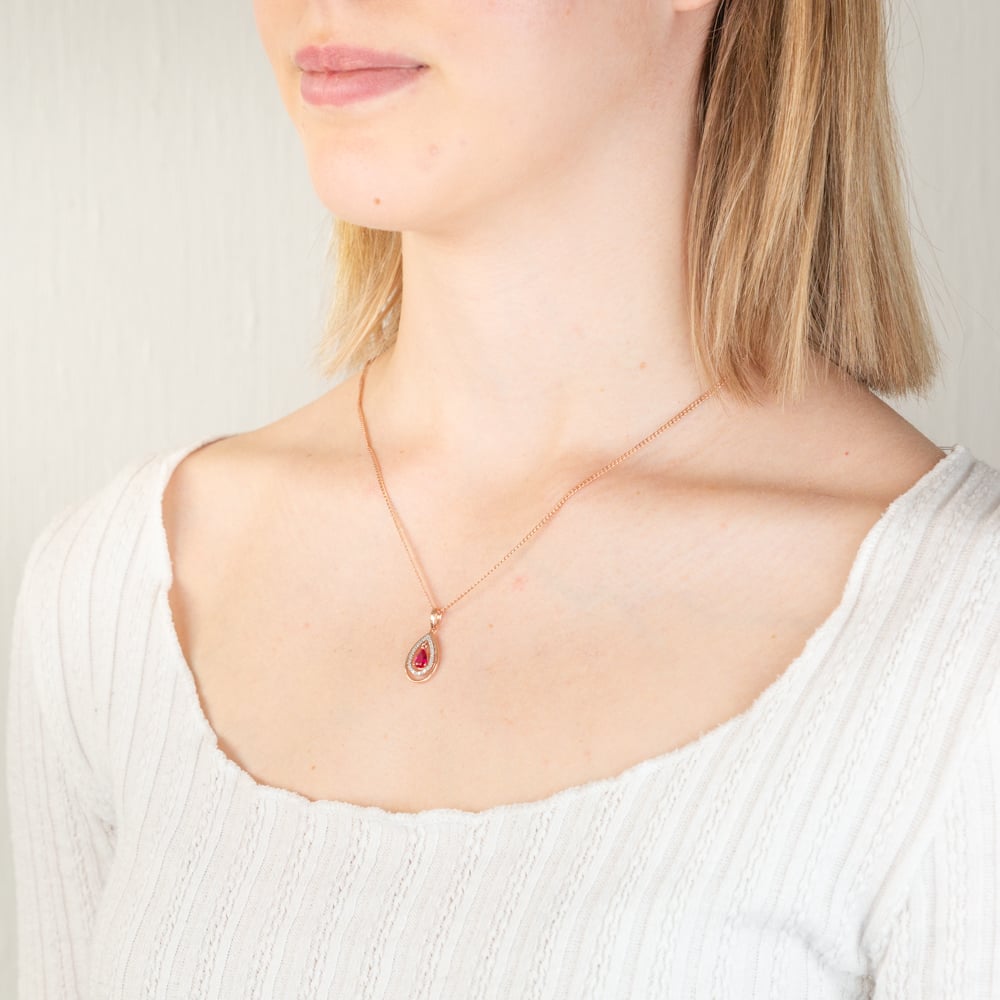 Stunning 9ct Yellow Gold Pendant with Diamonds and Created Rubies