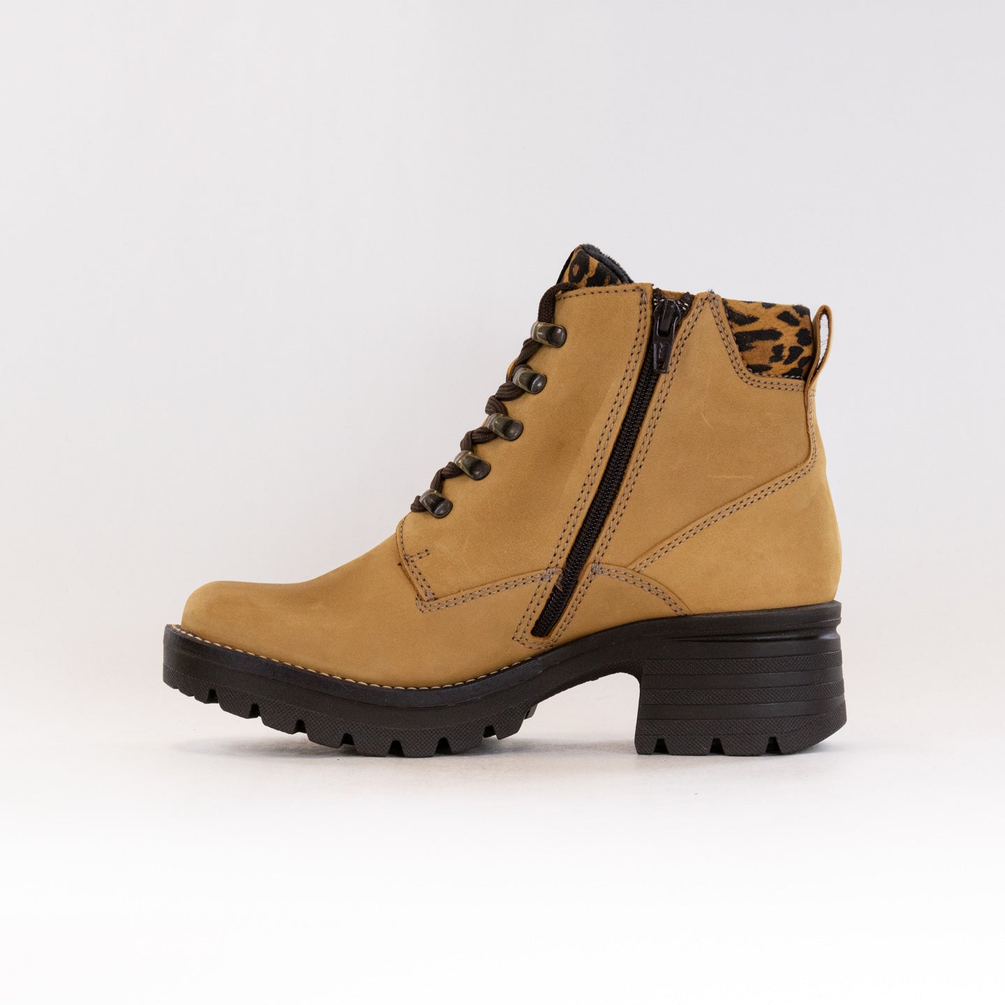 Women's Dromedaris Karlie Short Lace - Up Ankle Boots in Ocher and Leopard Print
