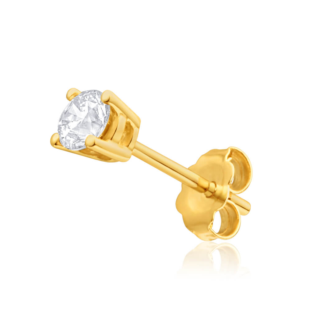 Single Stud Earring Made of 9 Carat Yellow Gold with Diamond