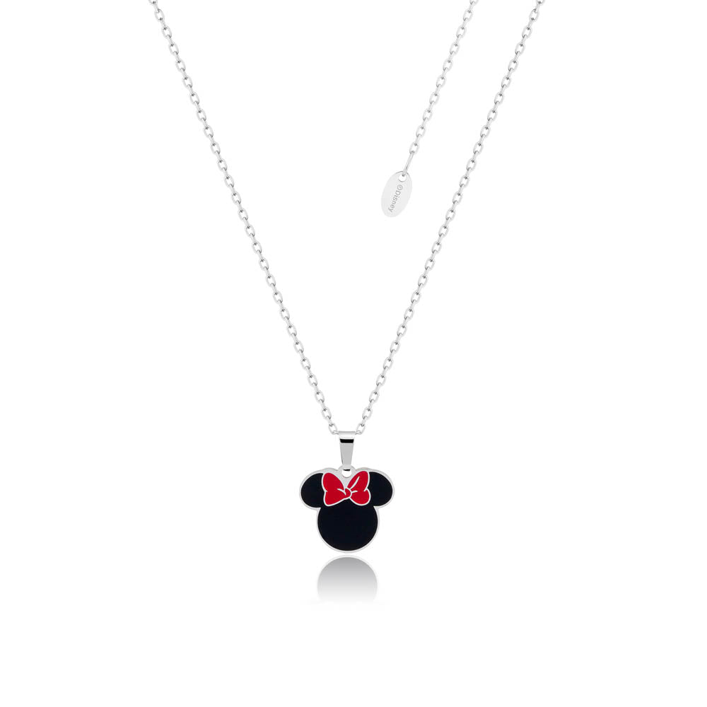 Disney Stainless Steel Necklace with Minnie Mouse Silhouette and Signature Pink Bow on a Chain