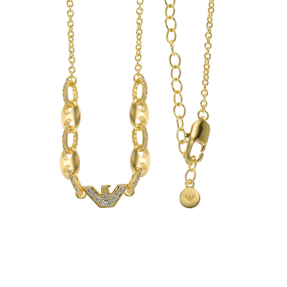 Emporio Armani Gold - Coated Brass Sentimental Cubic Zirconia Pendant Necklace with Chain