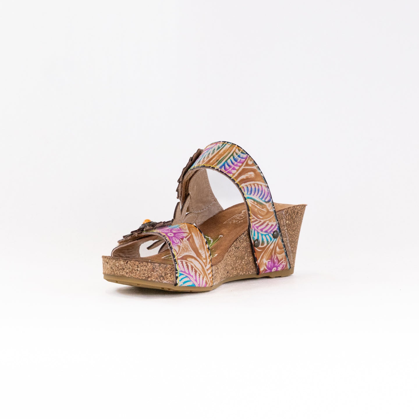 Spring Step L'Artiste Moai Women's Tan Multi Floral Asymmetrical Sandals