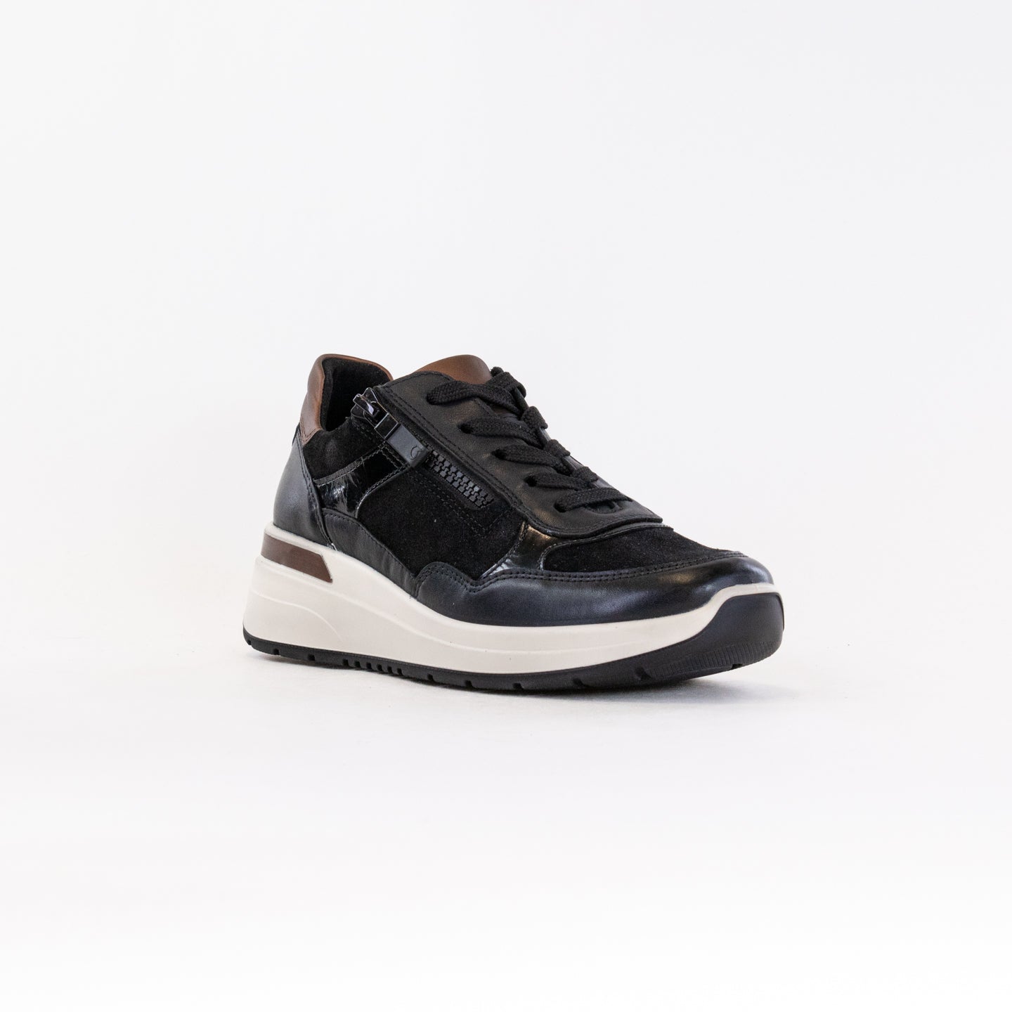 ARA Women's Garda Black Leather Wedge Shoes