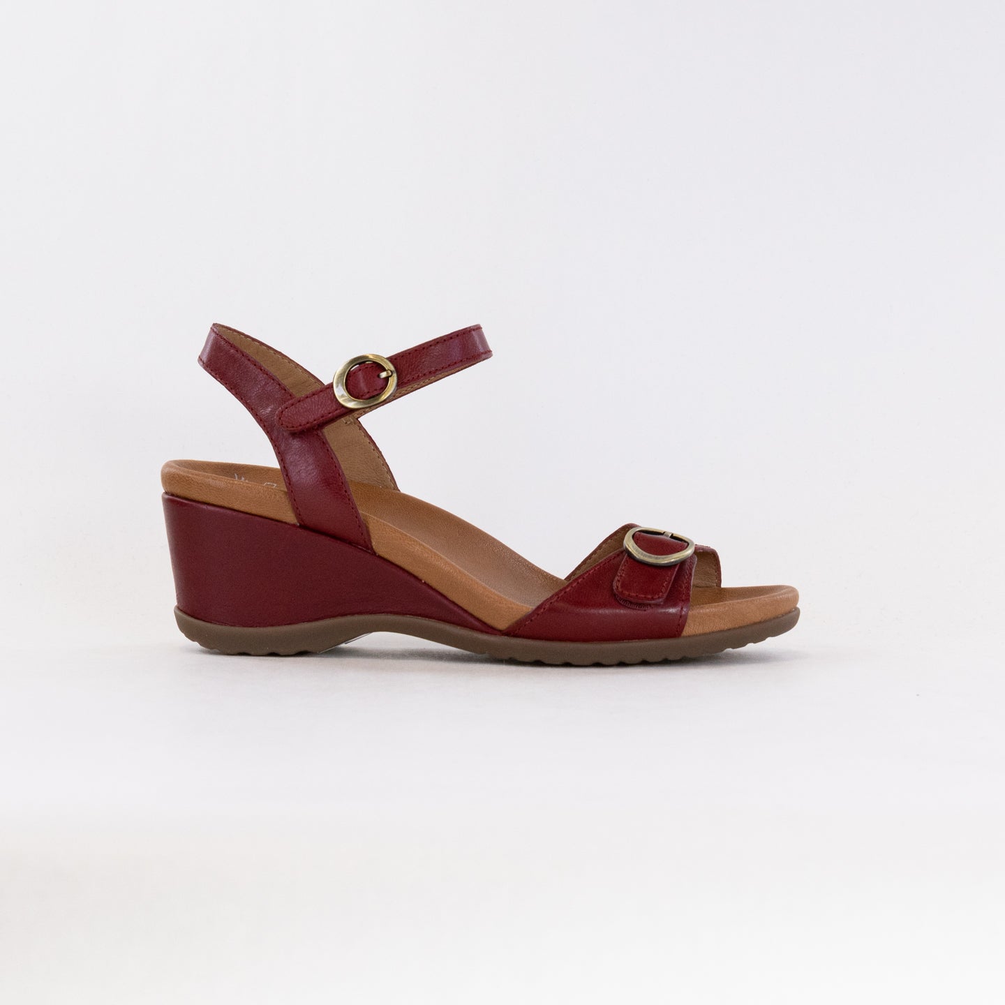 Dansko Women's Arielle Wedge Sandals in Red Glazed Kid Leather