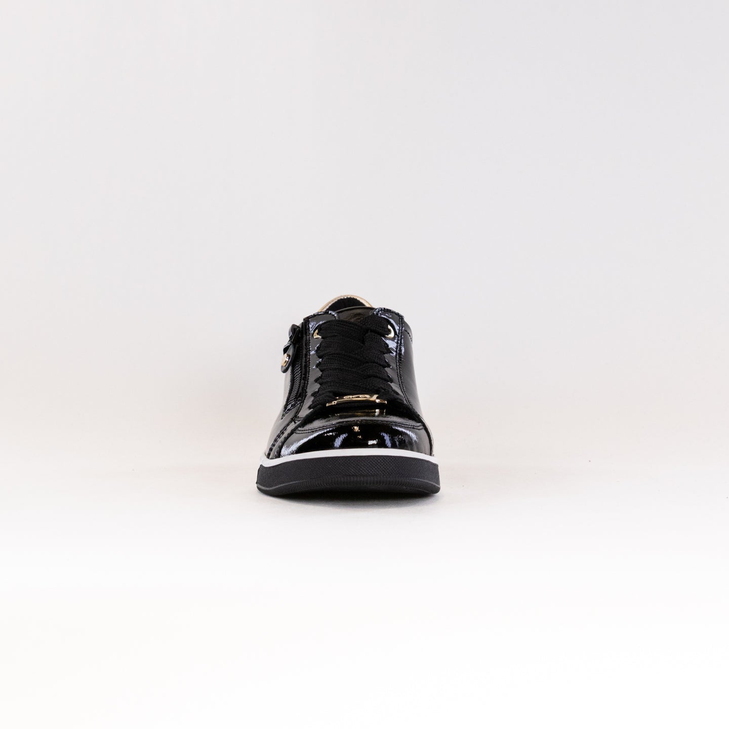 Women's Ara Rei Low Double Zip Patent Leather Sneakers in Classic Black Color