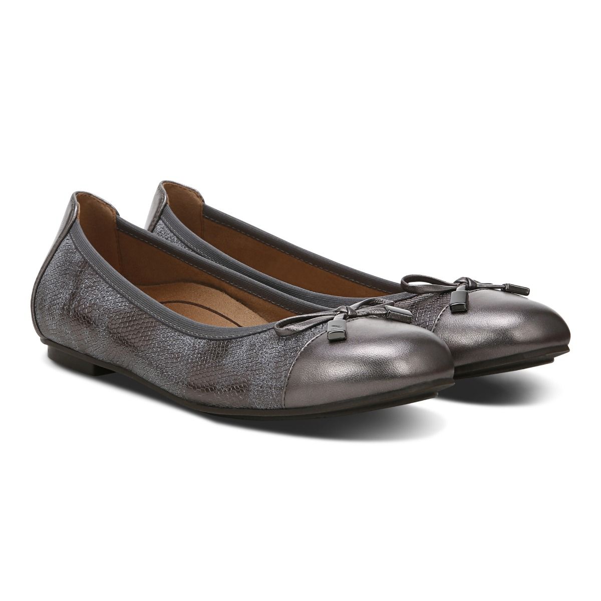 Women's Vionic Minna Pewter Metallic Ballet Flats with Comfort and Support