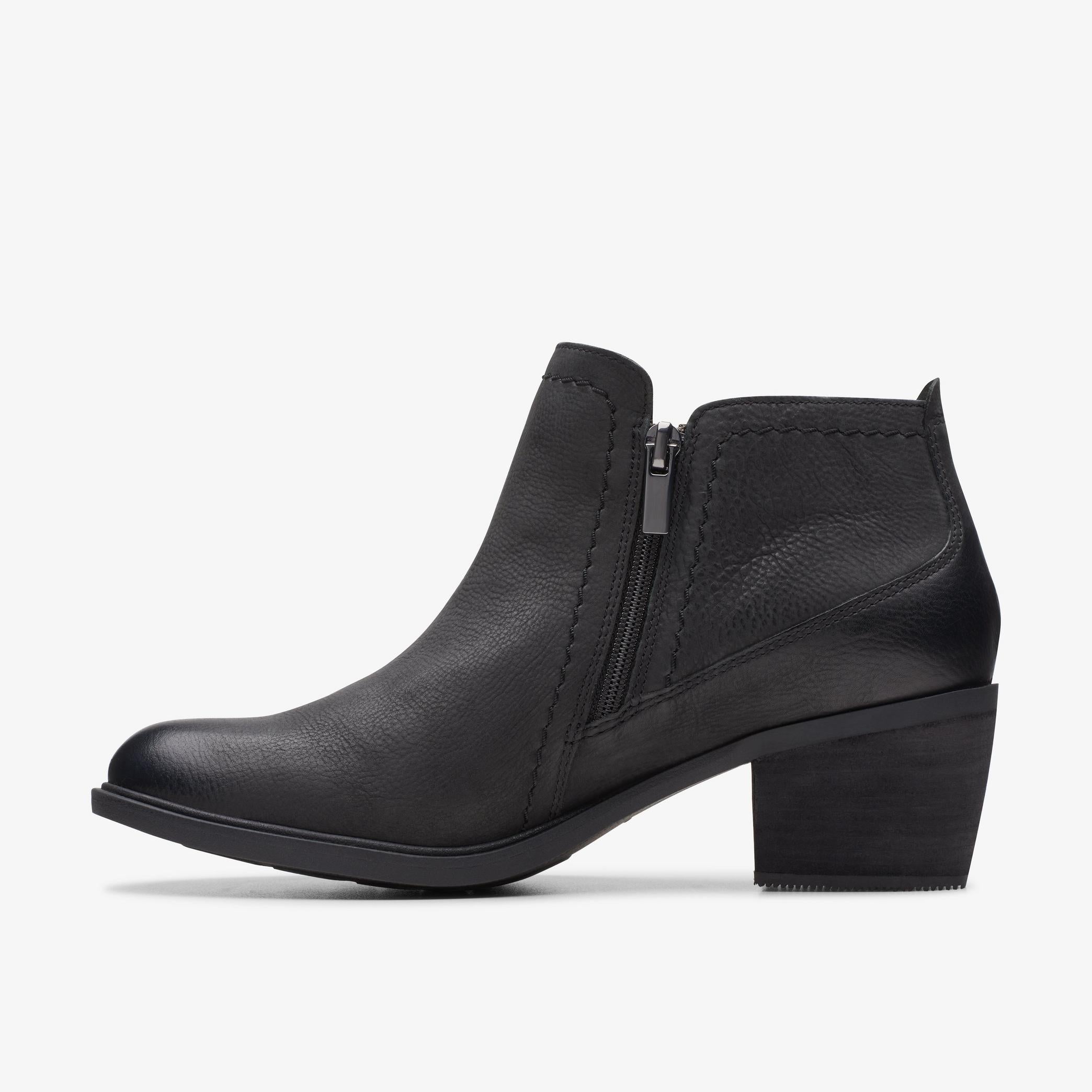 Women's Clarks Neva Lo Ankle Boots - Premium Black Leather