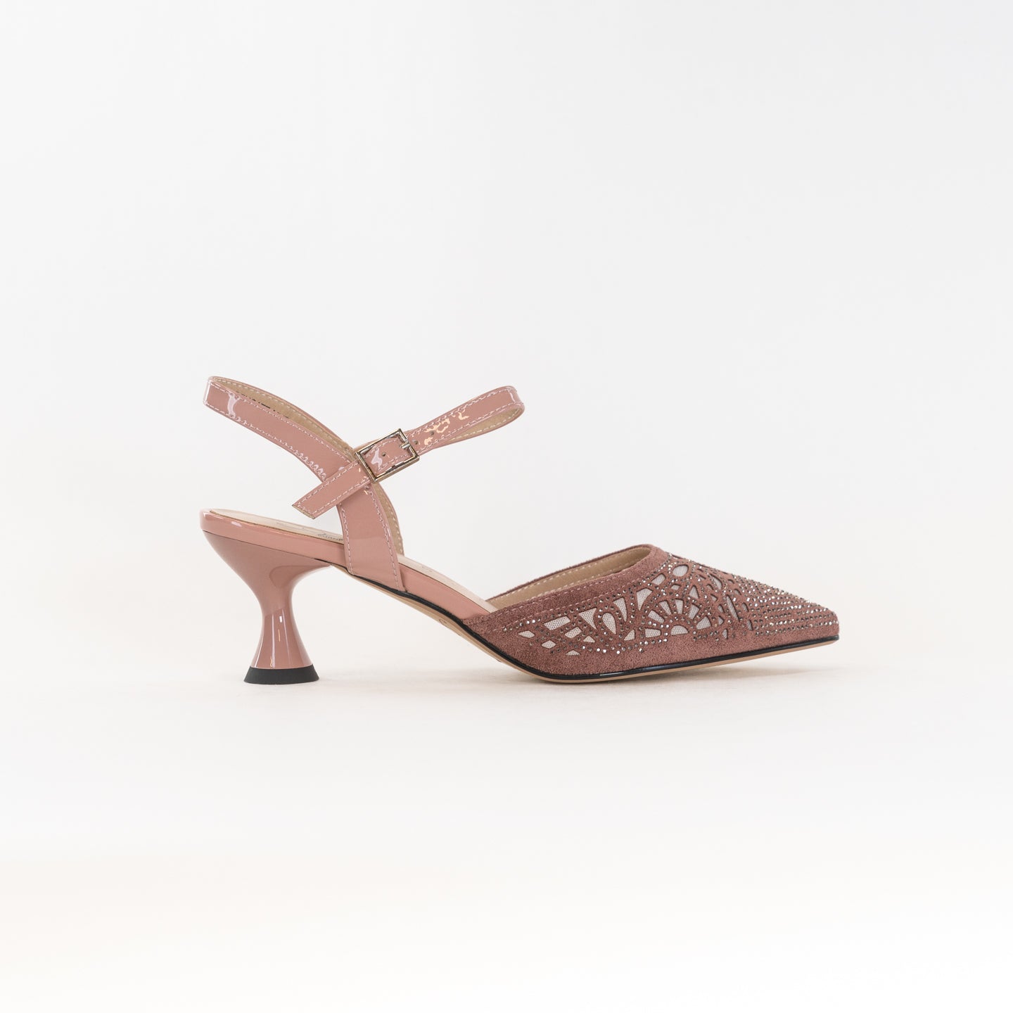 Spring Step Women's Delicate Mauve Kitten Heels with Rhinestones