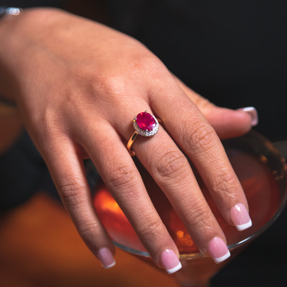 9ct Yellow Gold Ring with 4.3ct Heat - Treated Natural Ruby and 1/4 Carat Diamonds