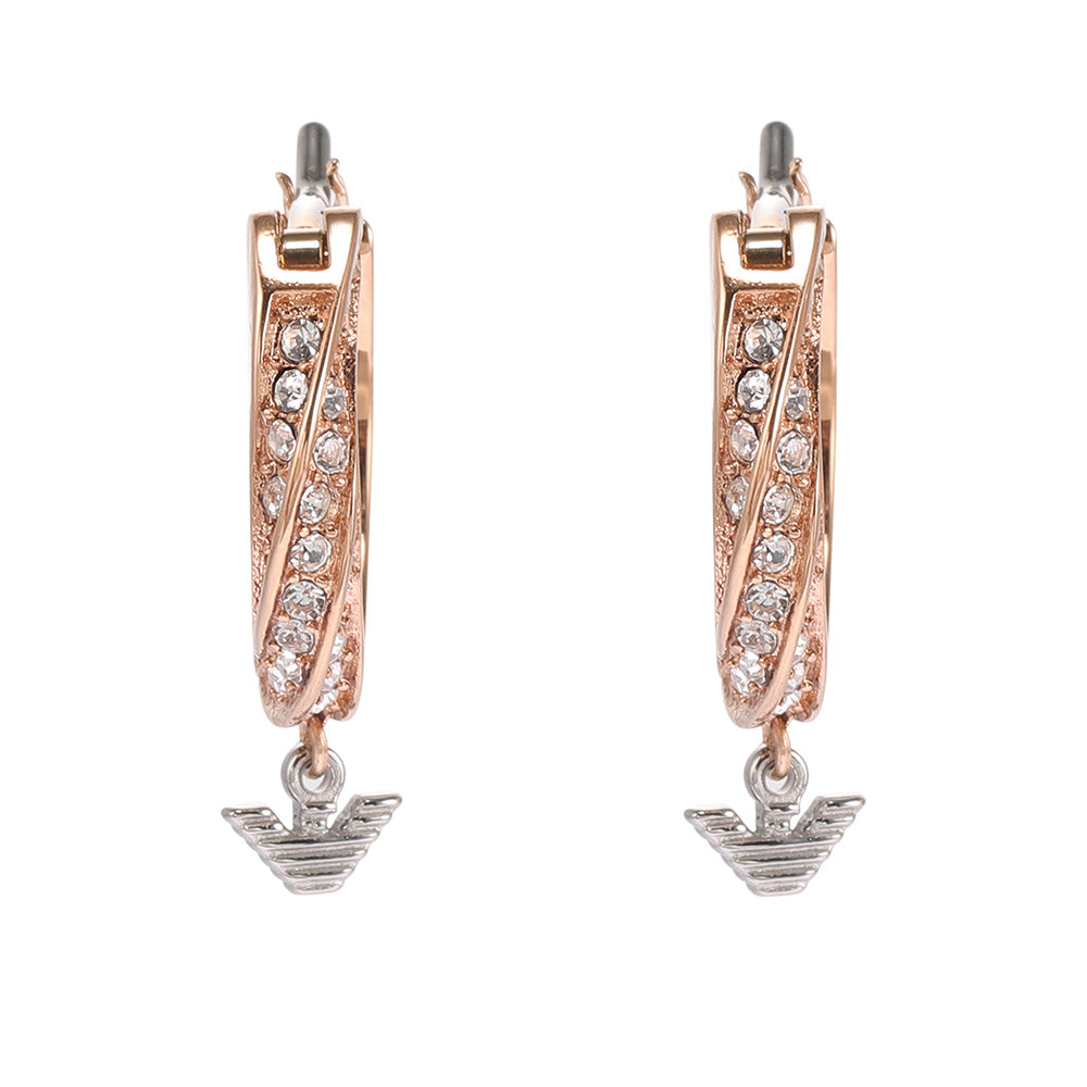 Emporio Armani Rose Gold - Coated Stainless Steel Sentimental Logo Circular Hoop Earrings for Women