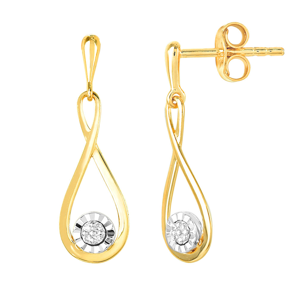 Gorgeous 9ct Yellow Gold Earrings with 8 Brilliant Cut Diamond Infinity Drops