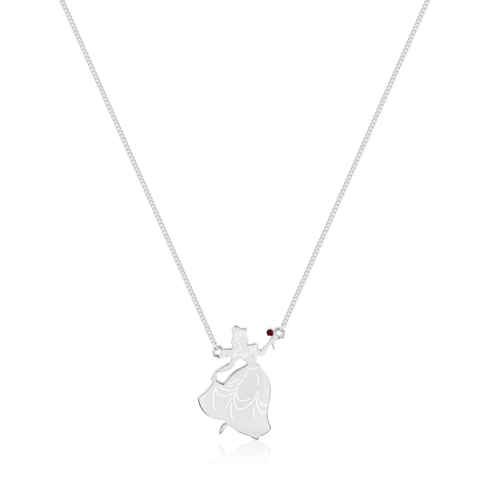 Disney Princess Jewelry: Rhodium Plated Beauty & The Beast Belle Charm Pendant Necklace with 40cm Chain