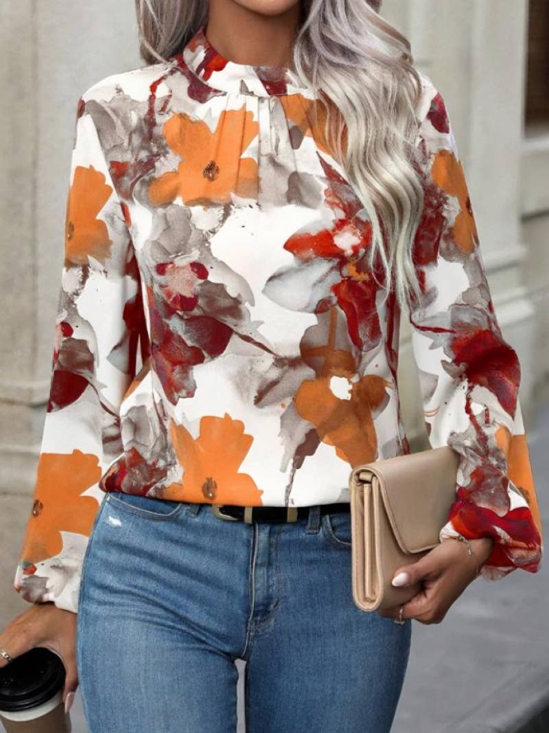 Stylish Autumn Long Sleeve Printed Crew Neck Comfort Top