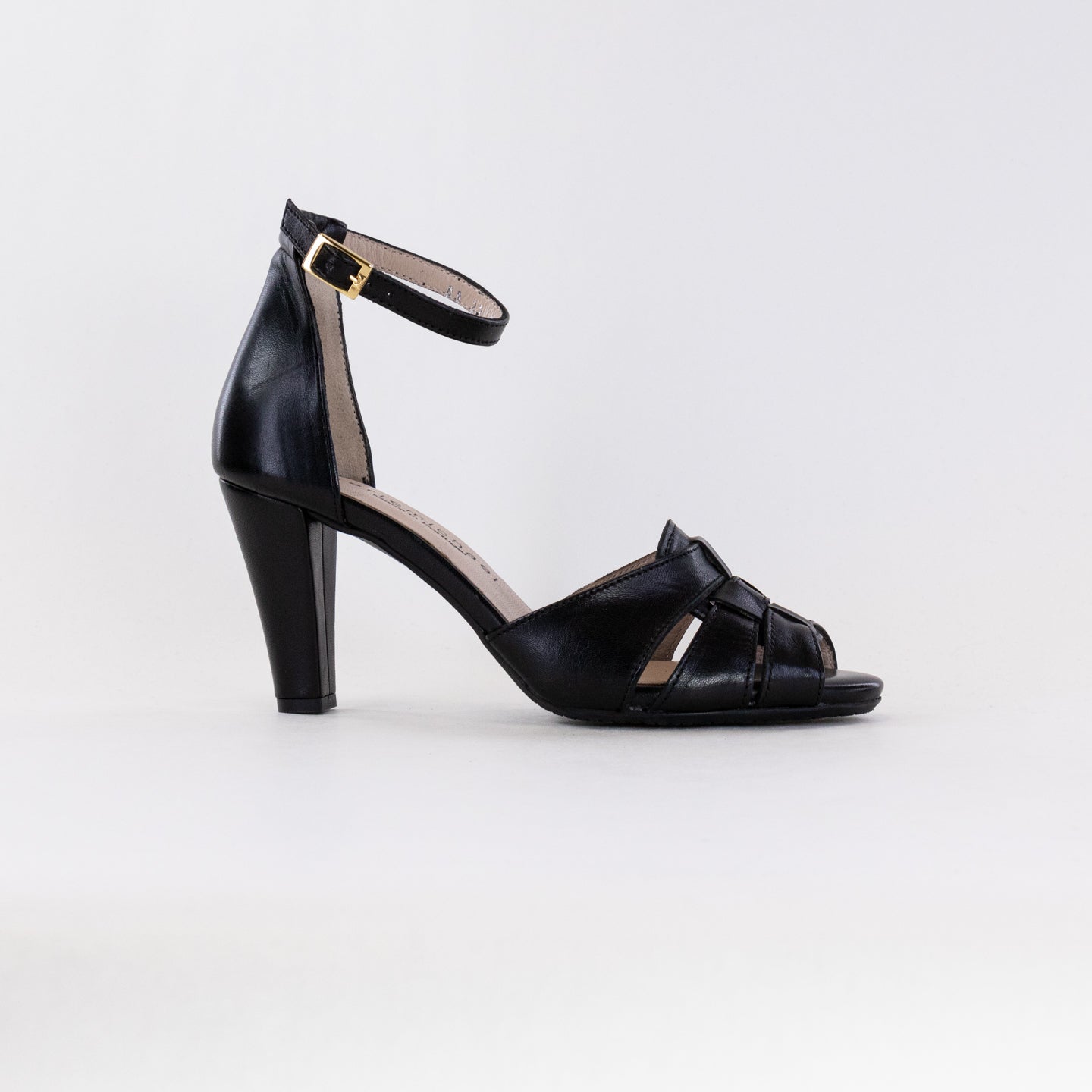 Eric Michael Cordero Women's Open-Toe Ankle Strap Black Leather Formal Pumps