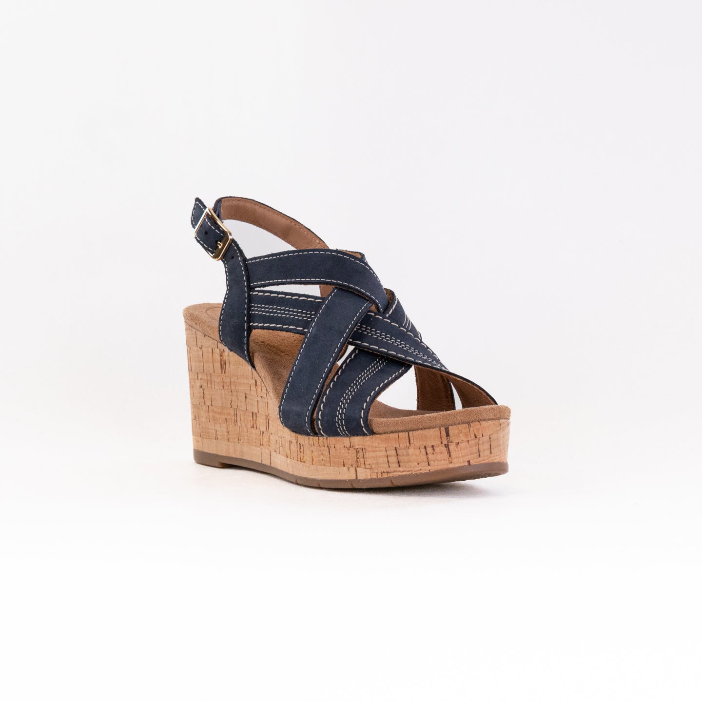 Clarks Women's Navy Nubuck Sabina Sling Comfortable Wedge Sandals