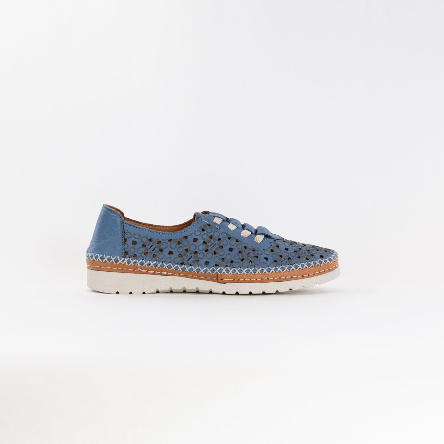 Spring Step Women's Indi Blue Laser Cut Leather Slip-on Sneaker Shoes