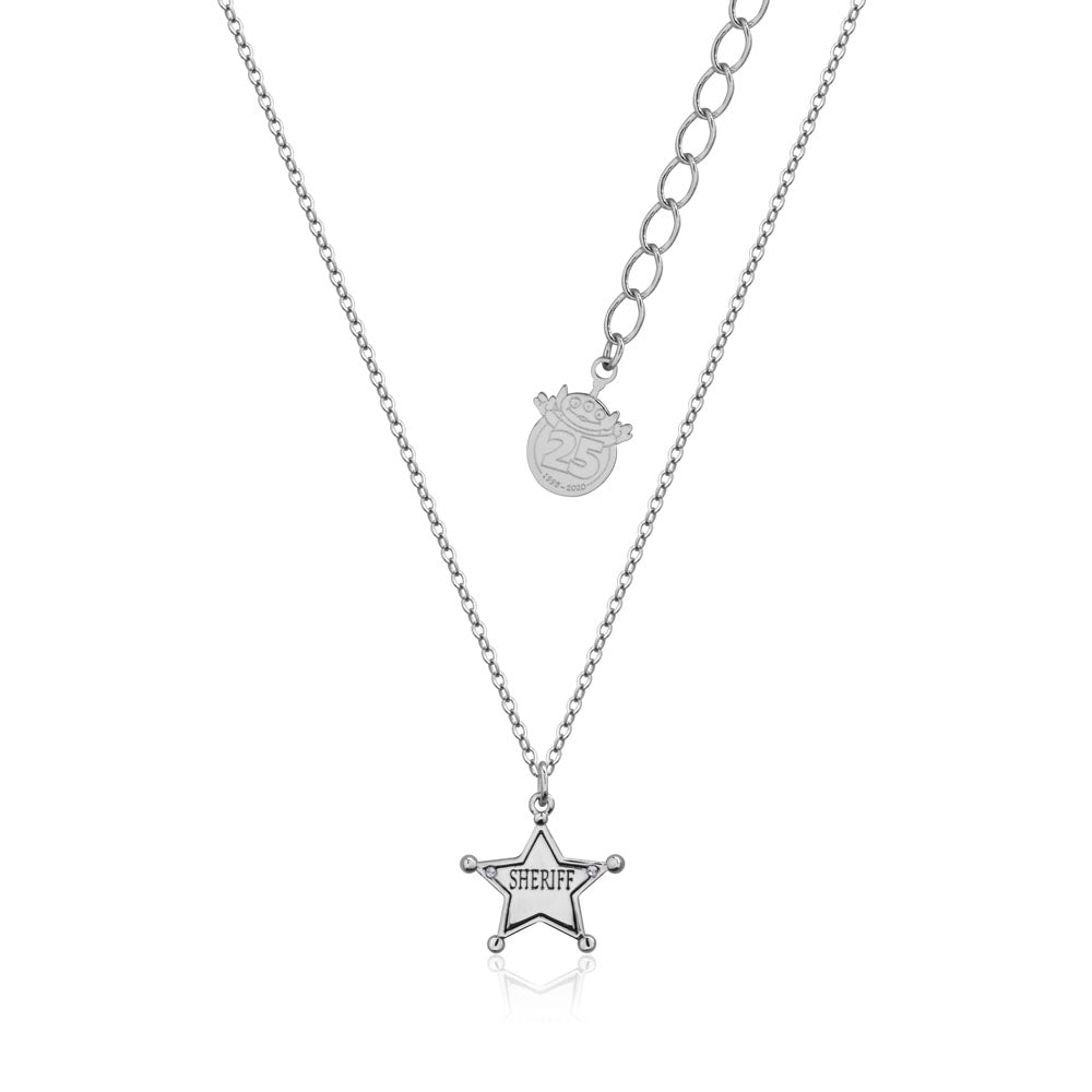 Disney Pixar Toy Story Themed 14k White Gold Plated Sheriff Woody Pendant Necklace On An Adjustable Chain
