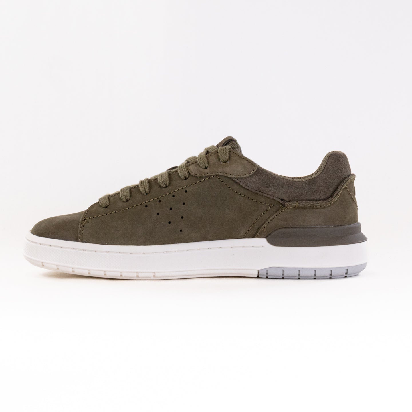 Men's Olive Nubuck Clarks Courtlite 2 Run Retro Comfortable Sneakers