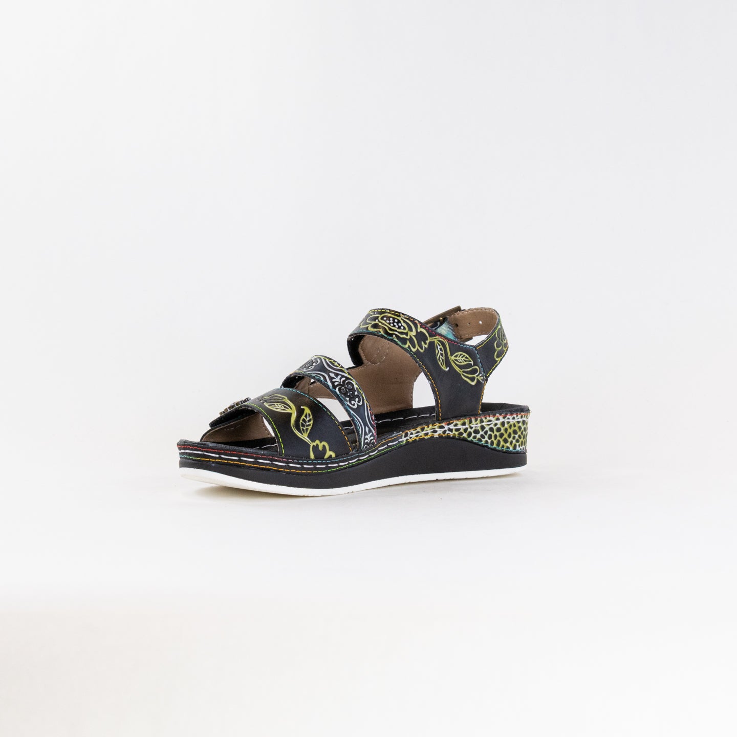 Spring Step Women's Black Multi Sumacah Hand-Painted Leather Sandals