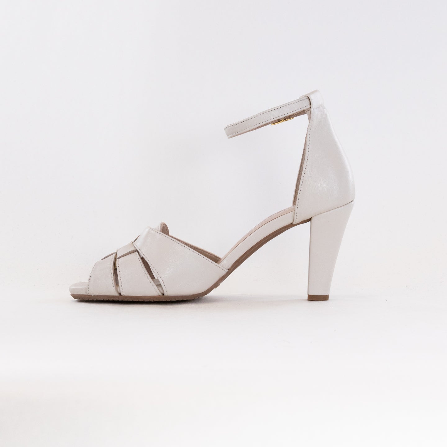 Eric Michael Cordero Women's Bone-Colored Leather Ankle Strap Open-Toe Pumps for Formal Events