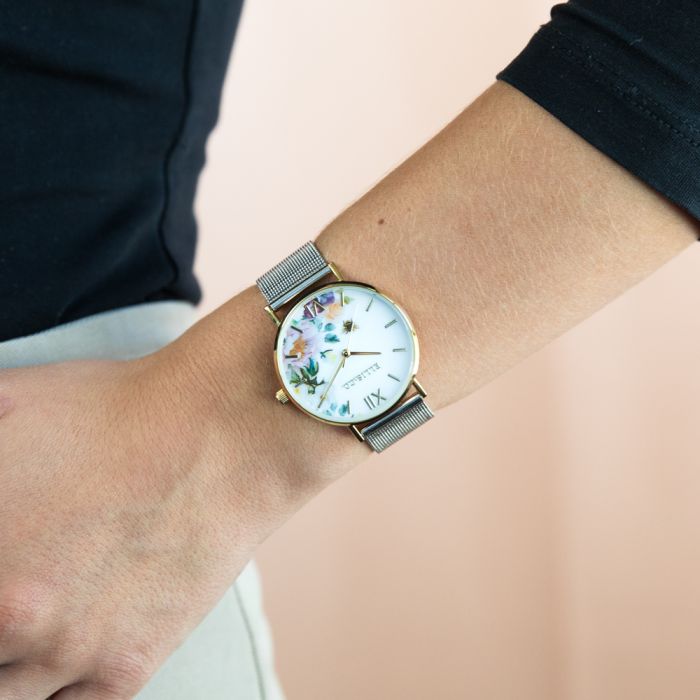 Ellis & Co Glowing Gold Floral 'Iris' Women's Watch