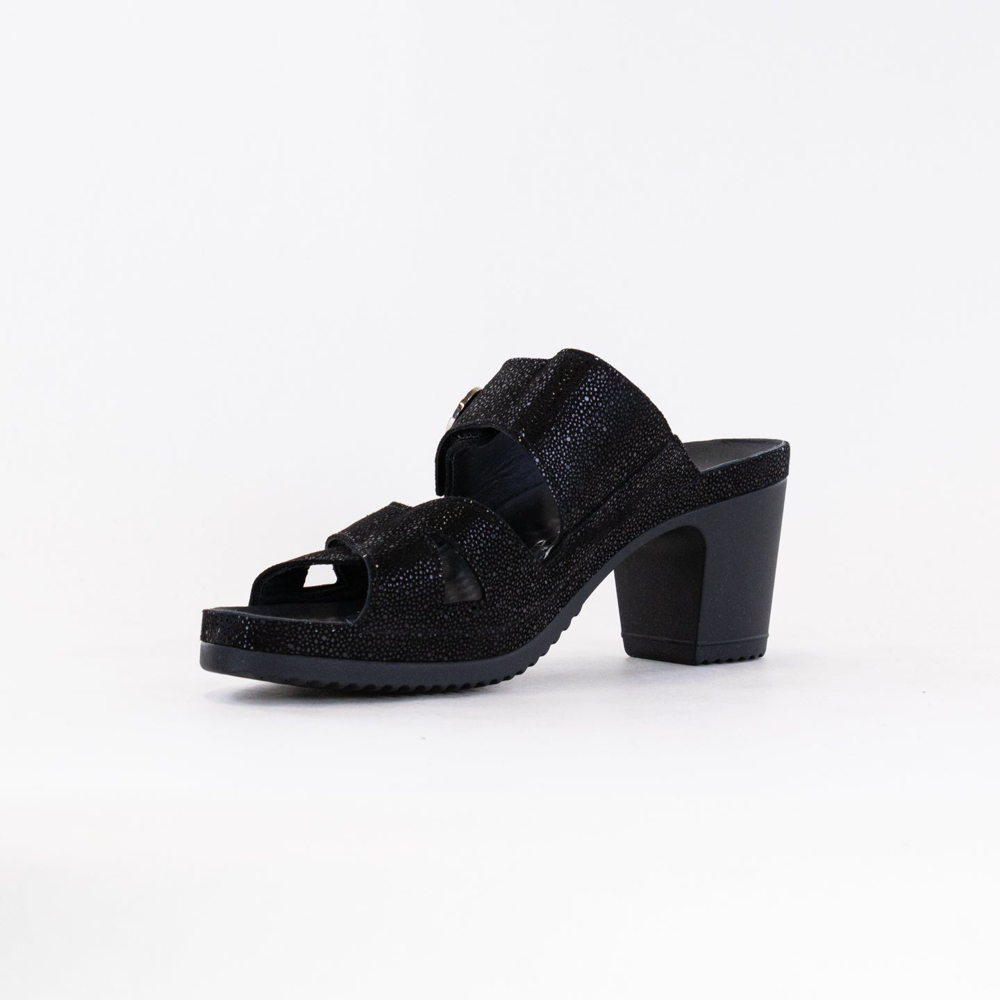 Women's Black Metallic Leather Vital Petra Mule Comfort Sandals