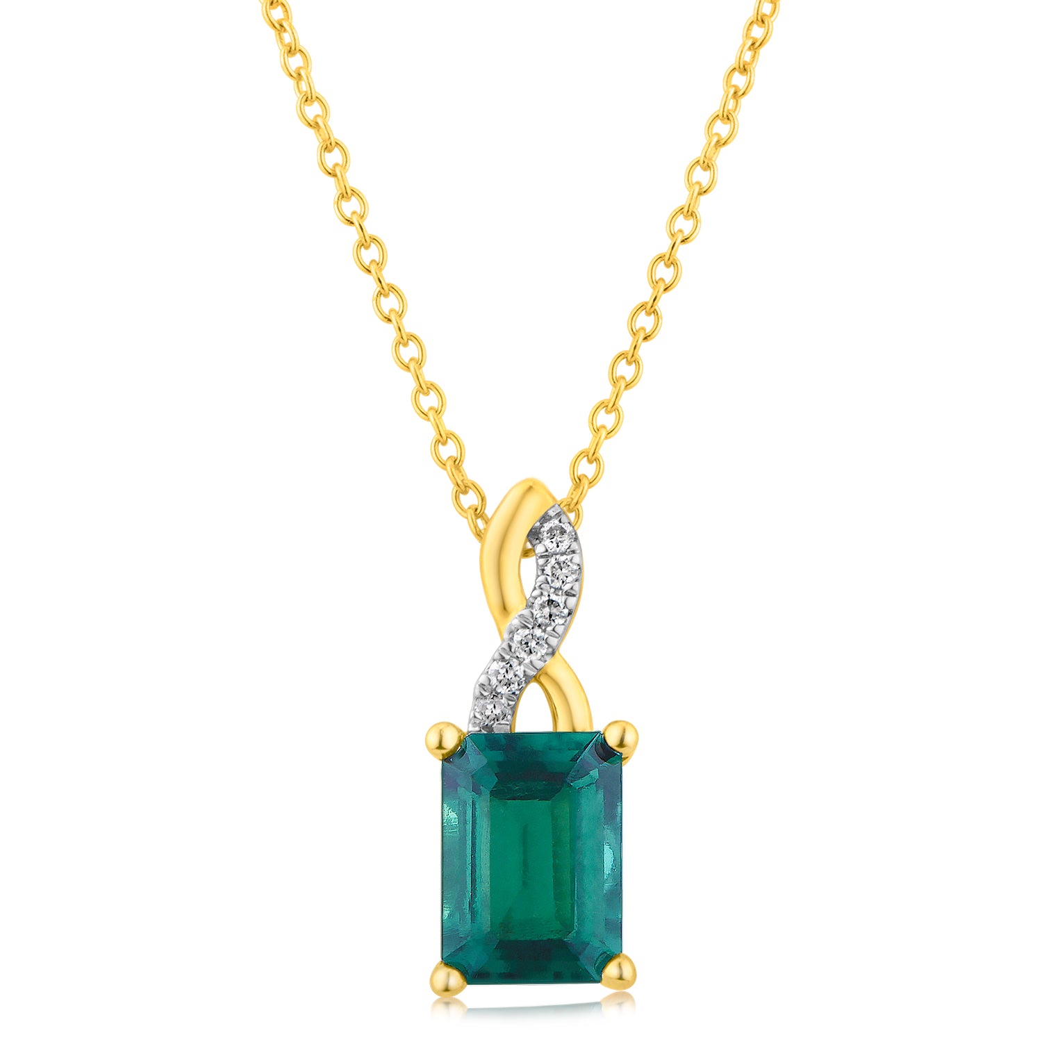 9ct Yellow Gold Rectangle Pendant with Diamond and Chain