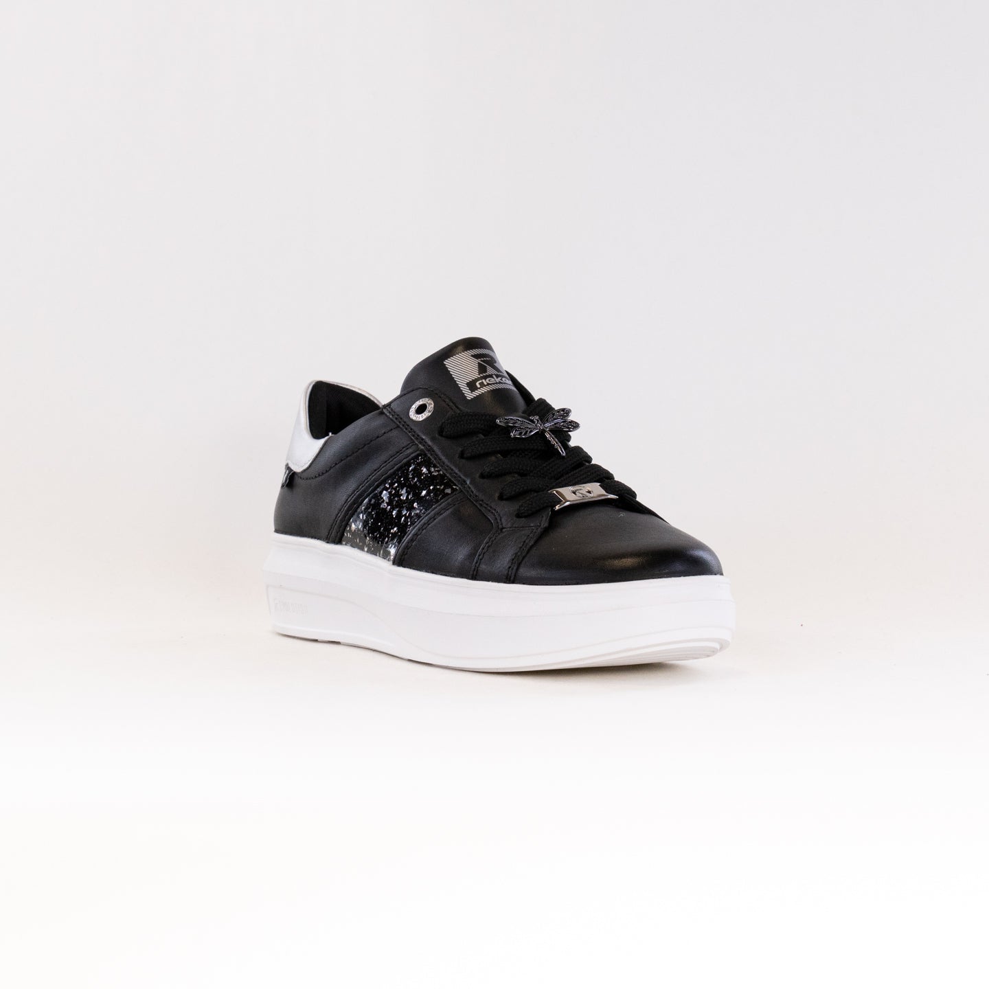Stylish Women's Rieker Adelia Black Leather Sneakers