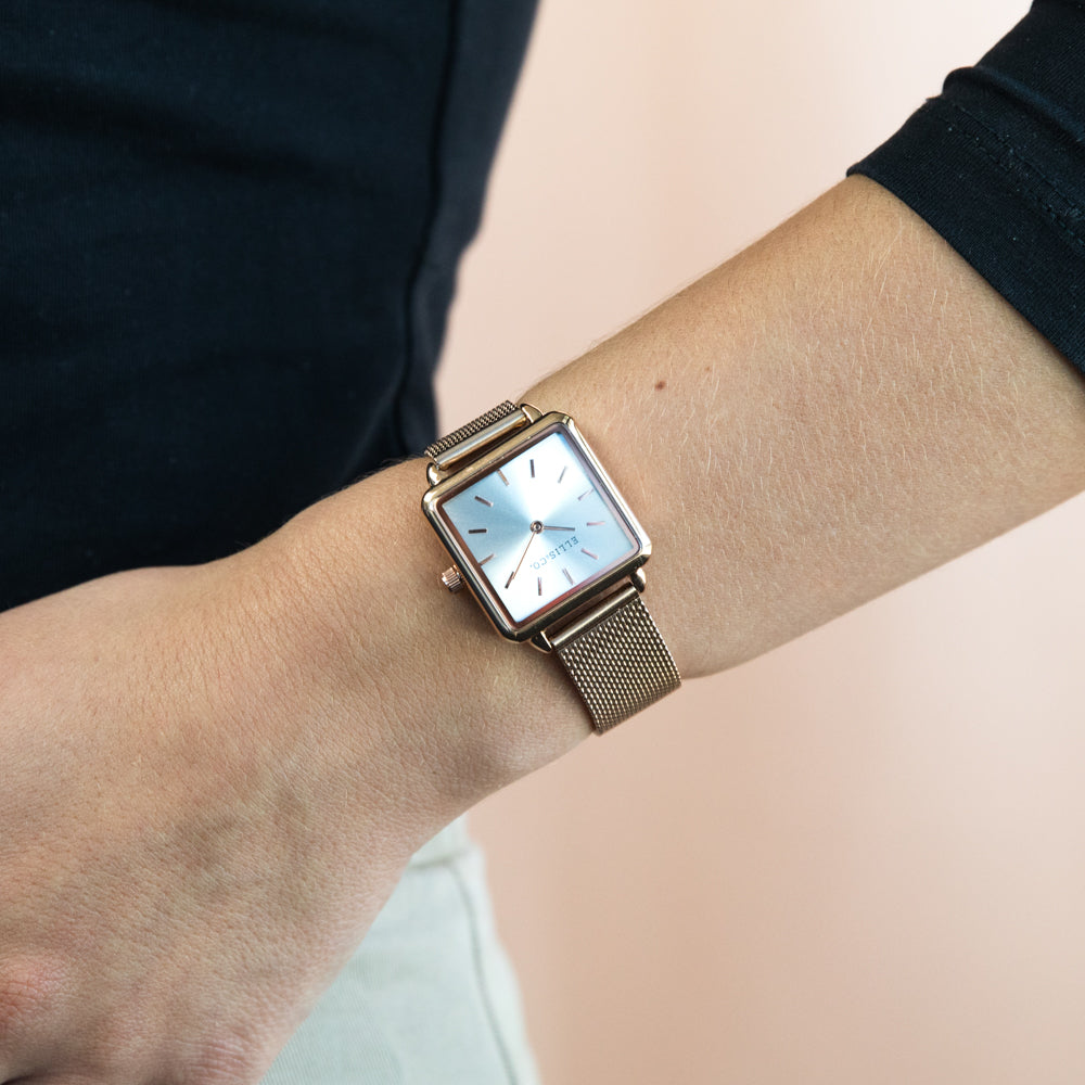 Ellis & Co Women's Rose Gold Stainless Steel Mesh Bracelet 'Alyssa' Watch
