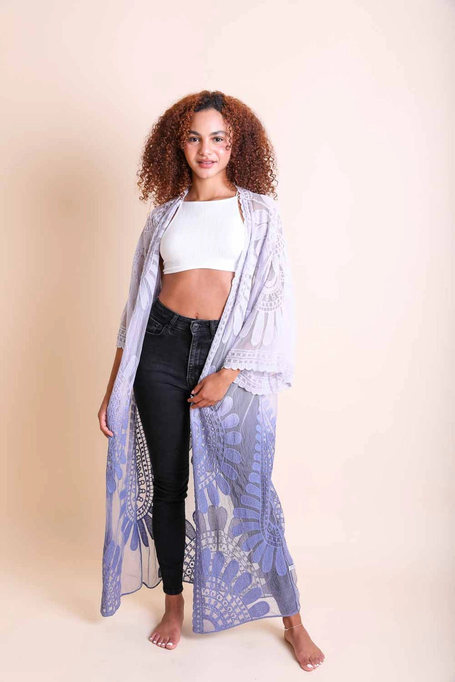 Leto Ombre Colored Delicate Lace Women's Kimono Style Cardigan