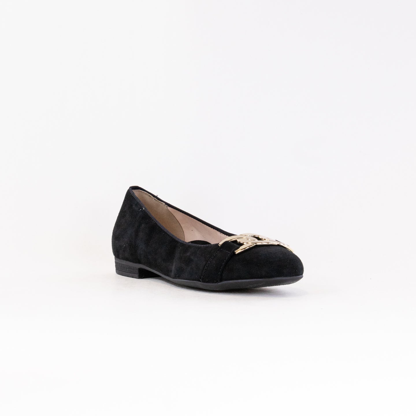 Women's Casual Ara Sky Black Suede Flat Shoes with Decorative Metallic Chain