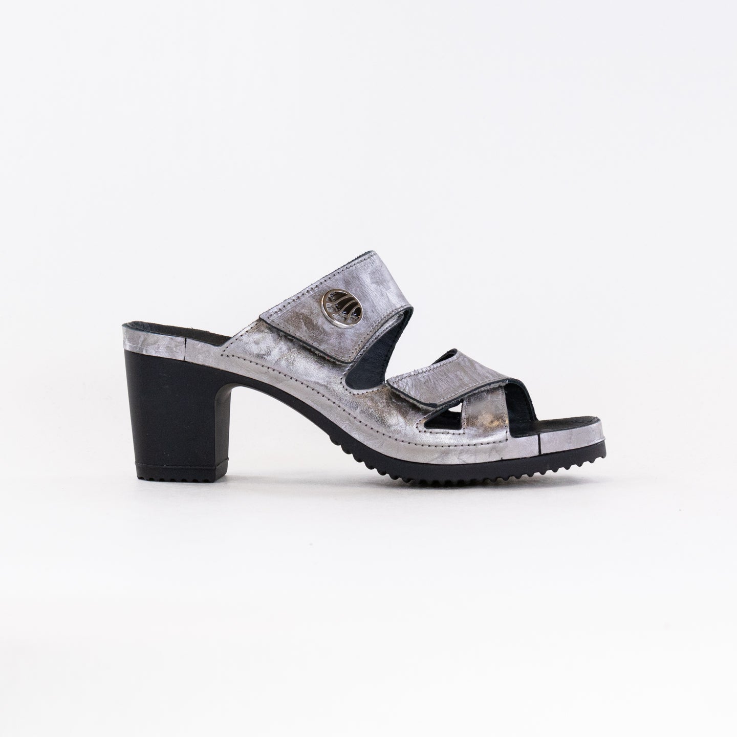 Women's Platinum Metallic Leather Vital Petra Mule Comfort Sandals