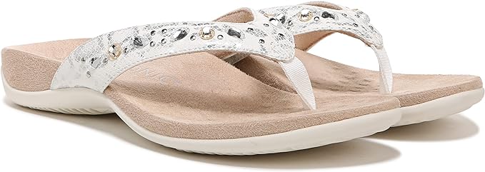 Women's Vionic Lucia White Leopard Toe Post Sandals - Stylish and Comfortable