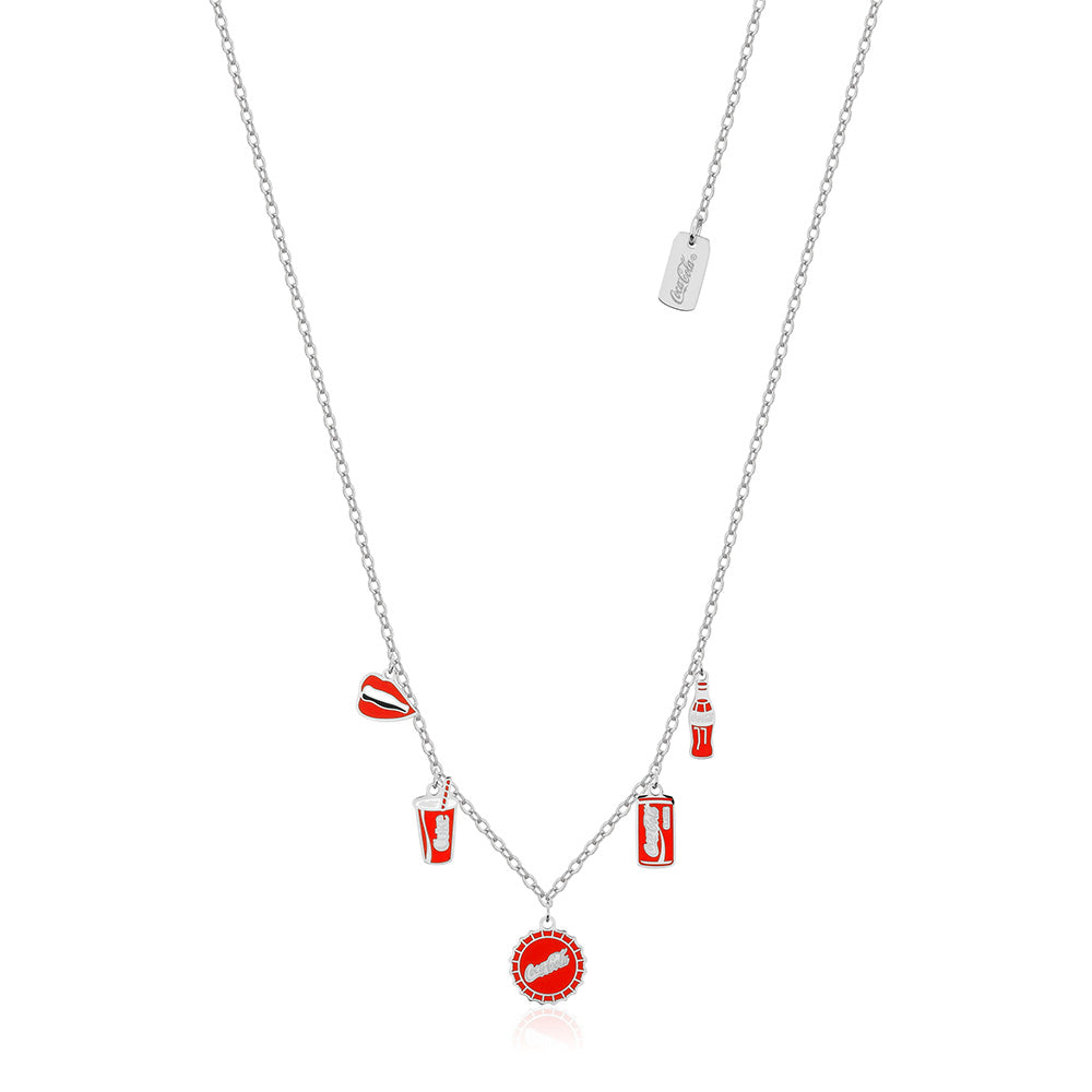 Disney Stainless Steel Coca Cola Charm on a White Gold Plated DC Chain with 40cm Main Length and 7cm Extension - A Fashionable Jewelry Accessory